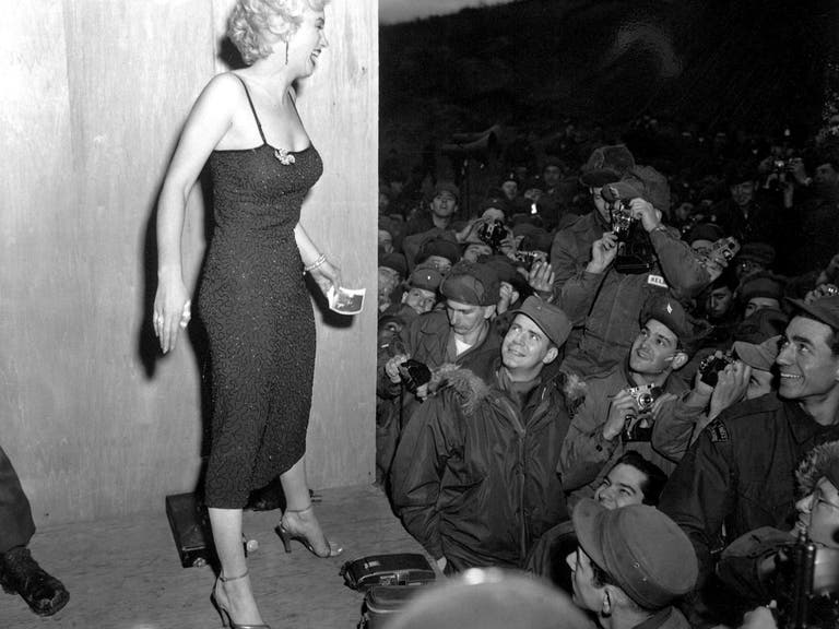 Marilyn Monroe in Korea, after a USO performance  at the 3rd U.S. Inf. Div. area. (Feb. 17, 1954)
