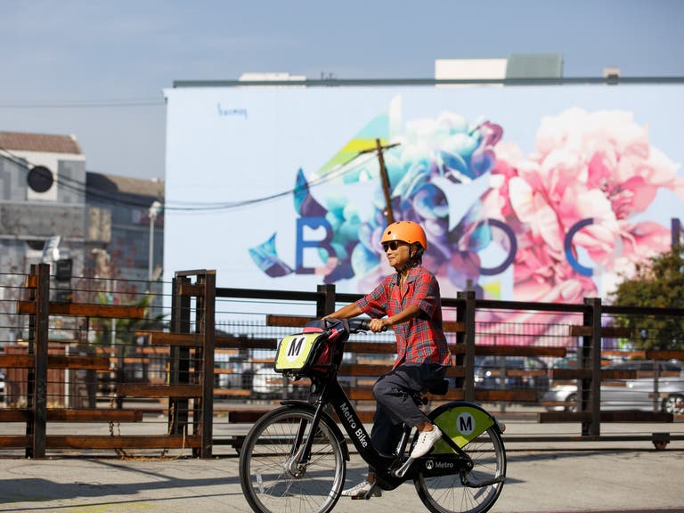 Riding in the Arts District on a Metro Bike Share