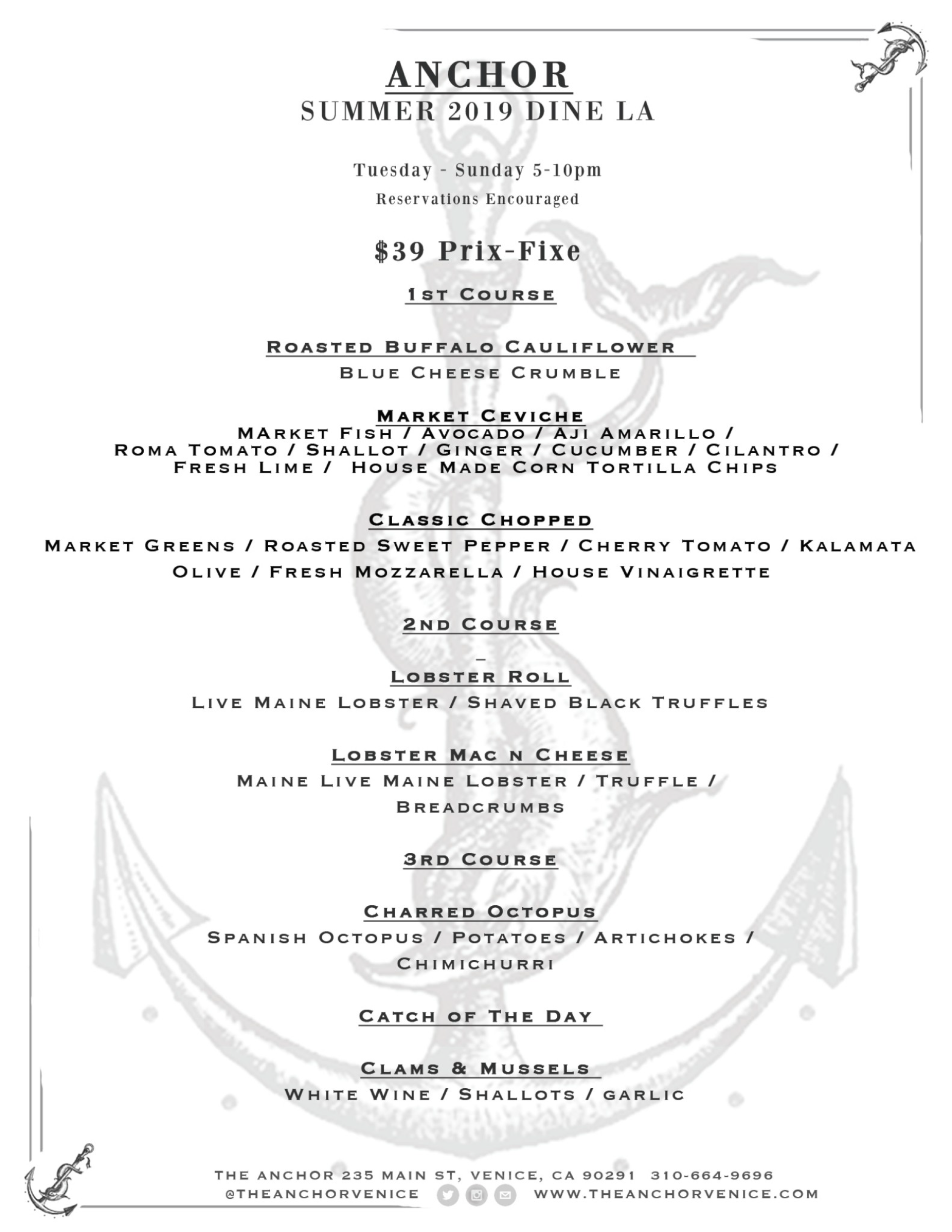 Anchor Venice dineL.A. menu Discover Los Angeles