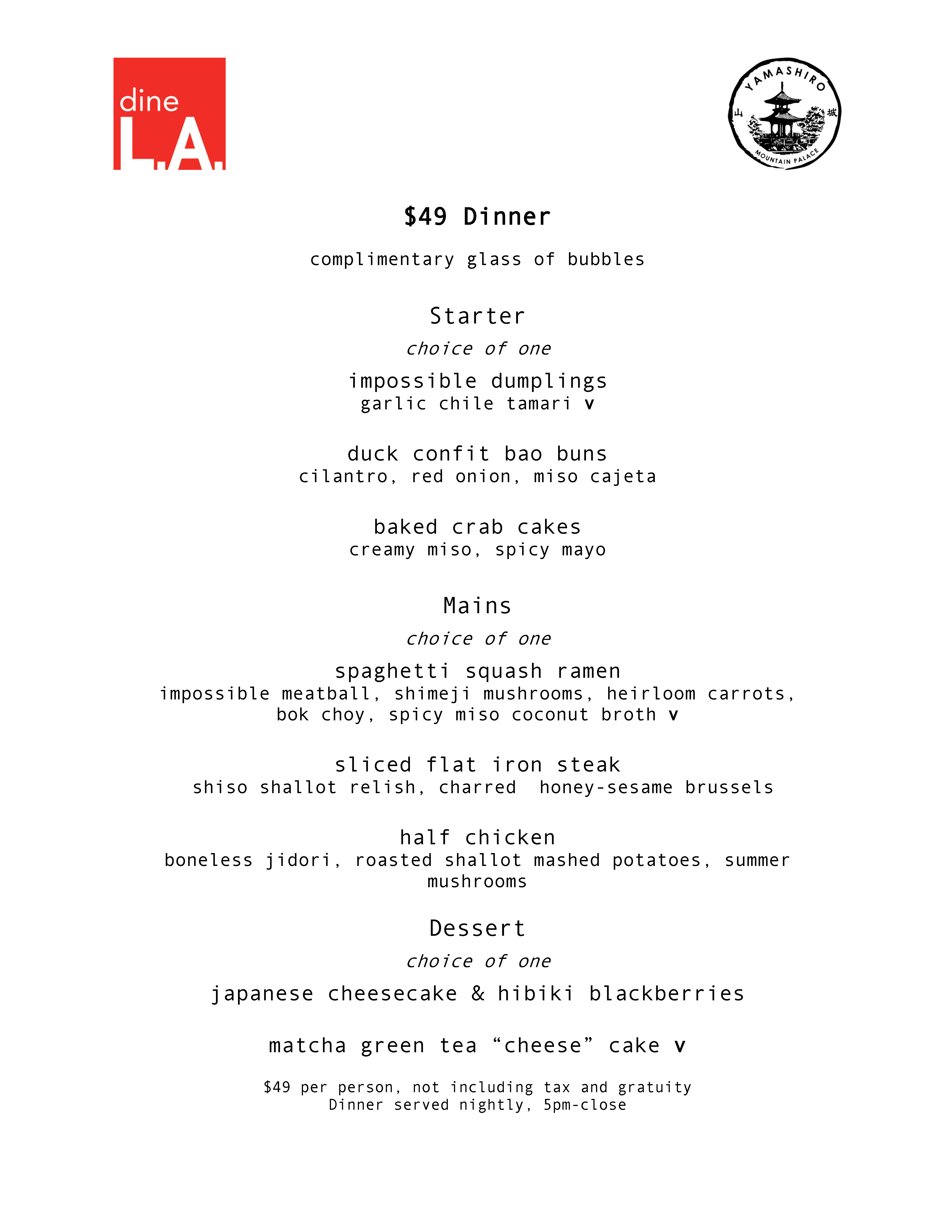 Yamashiro dineL.A. menu Discover Los Angeles