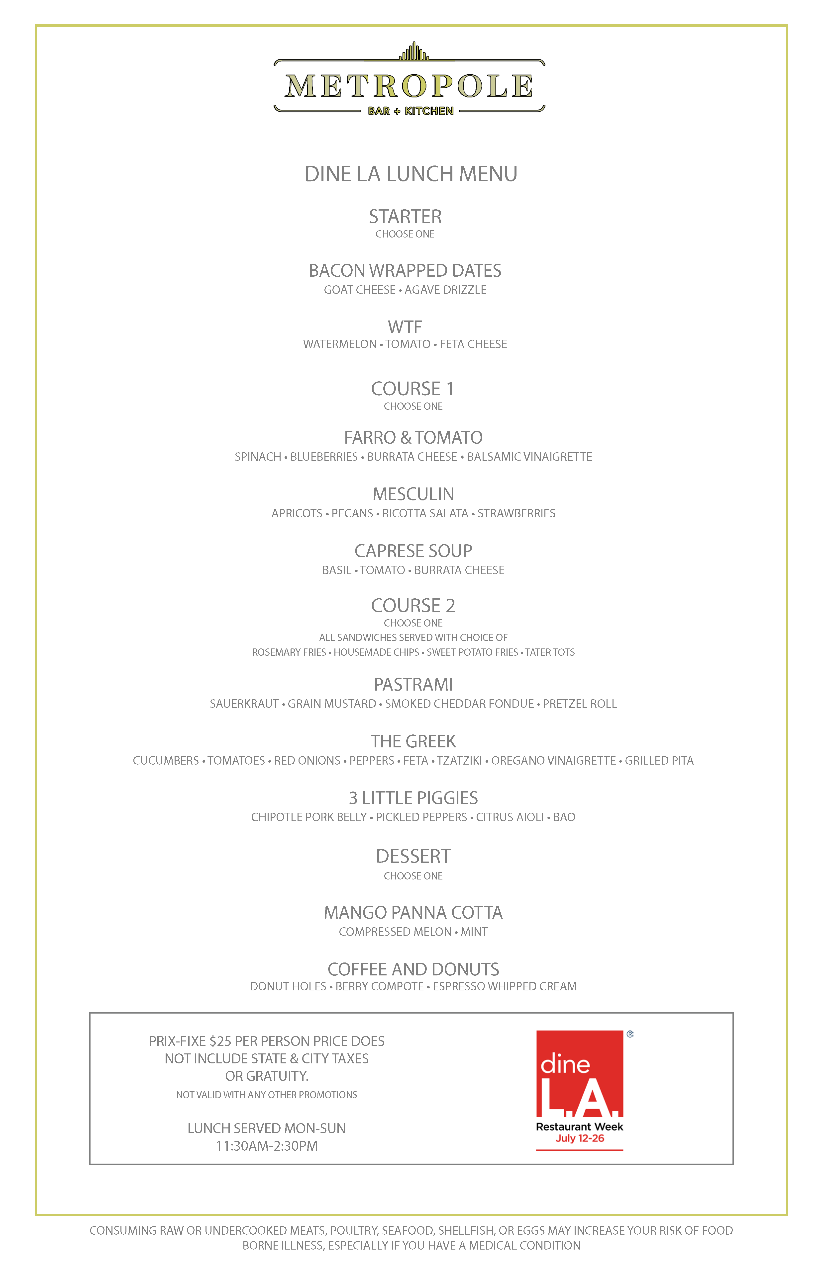 Metropole Bar Kitchen DineLA Menu Discover Los Angeles