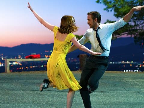 Emma Stone and Ryan Gosling dancing in Griffith Park in "La La Land"