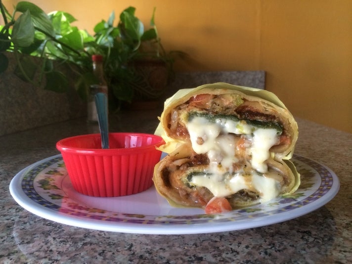 Chile Relleno Burrito at La Azteca Tortilleria | Photo by Joshua Lurie