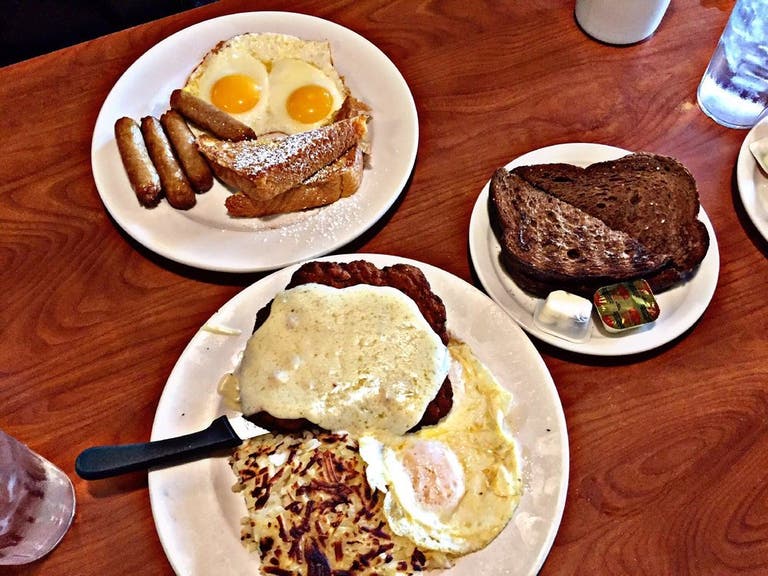 Two Eggs with Country Fried Steak and French Toast Combo at Patys Restaurant | Photo by Princess G., Yelp