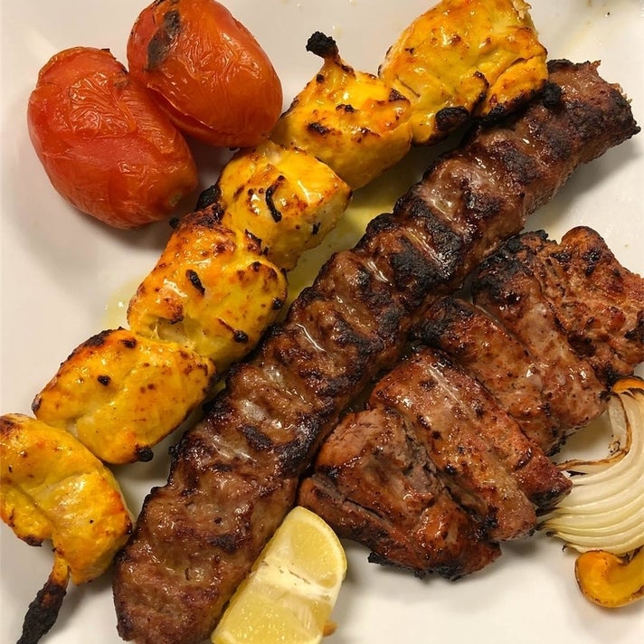 Tehran Plate Special for two (boneless chicken, beef koobideh, filet mignon shish kabob) at Taste of Tehran | Instagram by @laloveaffair