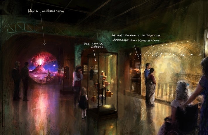 Academy Museum of Motion Pictures, Where Dreams Are Made: A Journey Inside the Movies, concept illustration for “Magic and Motion” gallery. ©Academy Museum Foundation/Gallery Design, Rick Carter + Gallagher & Associates, Artist Illustration, Erik Tiemens