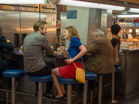 Ryan Gosling and Emma Stone at Sarita's Pupuseria in Grand Central Market from "La La Land" (2016)