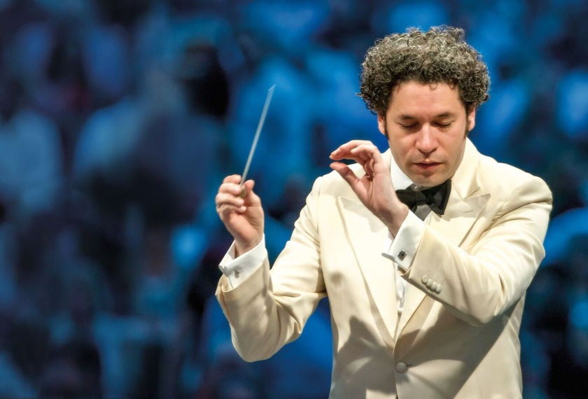 Gustavo Dudamel conducting at the Hollywood Bowl