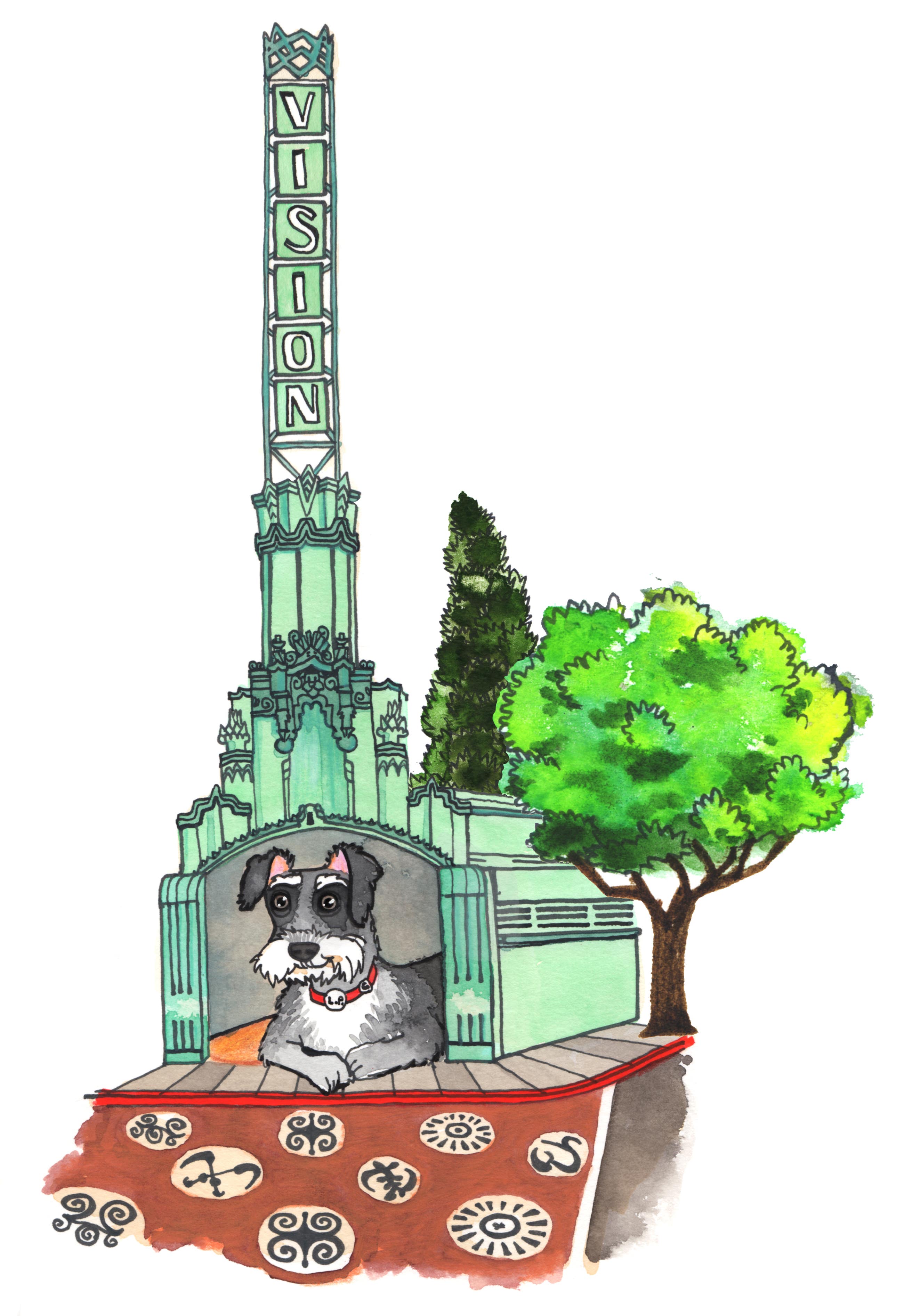 Miniature Schnauzer at the Vision Theatre in Leimert Park | Illustration by Max Kornell