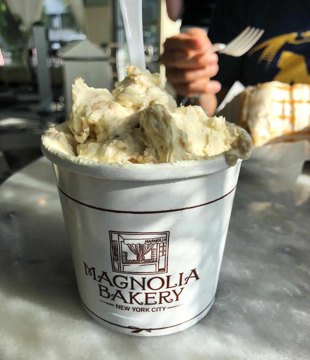 The famous banana bread pudding at Magnolia Bakery on W 3rd Street