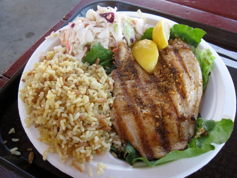 Cajun tilapia plate at Malibu Seafood