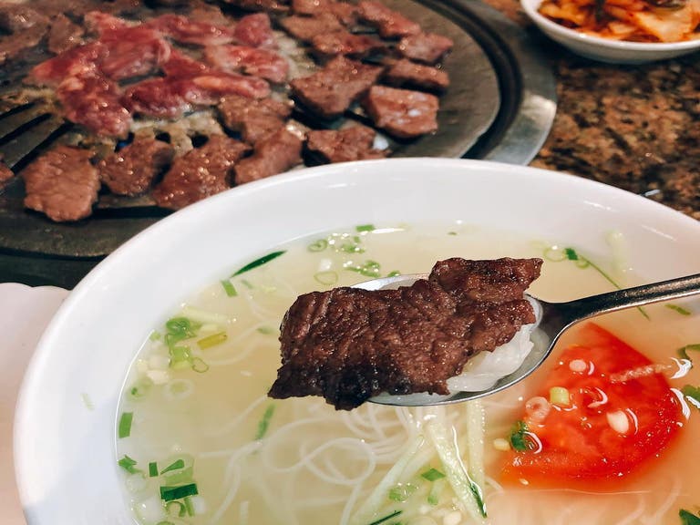 Galbi and dongchimi guksu (cold noodle soup) at The Corner Place | Photo: @qkrzud, Instagram