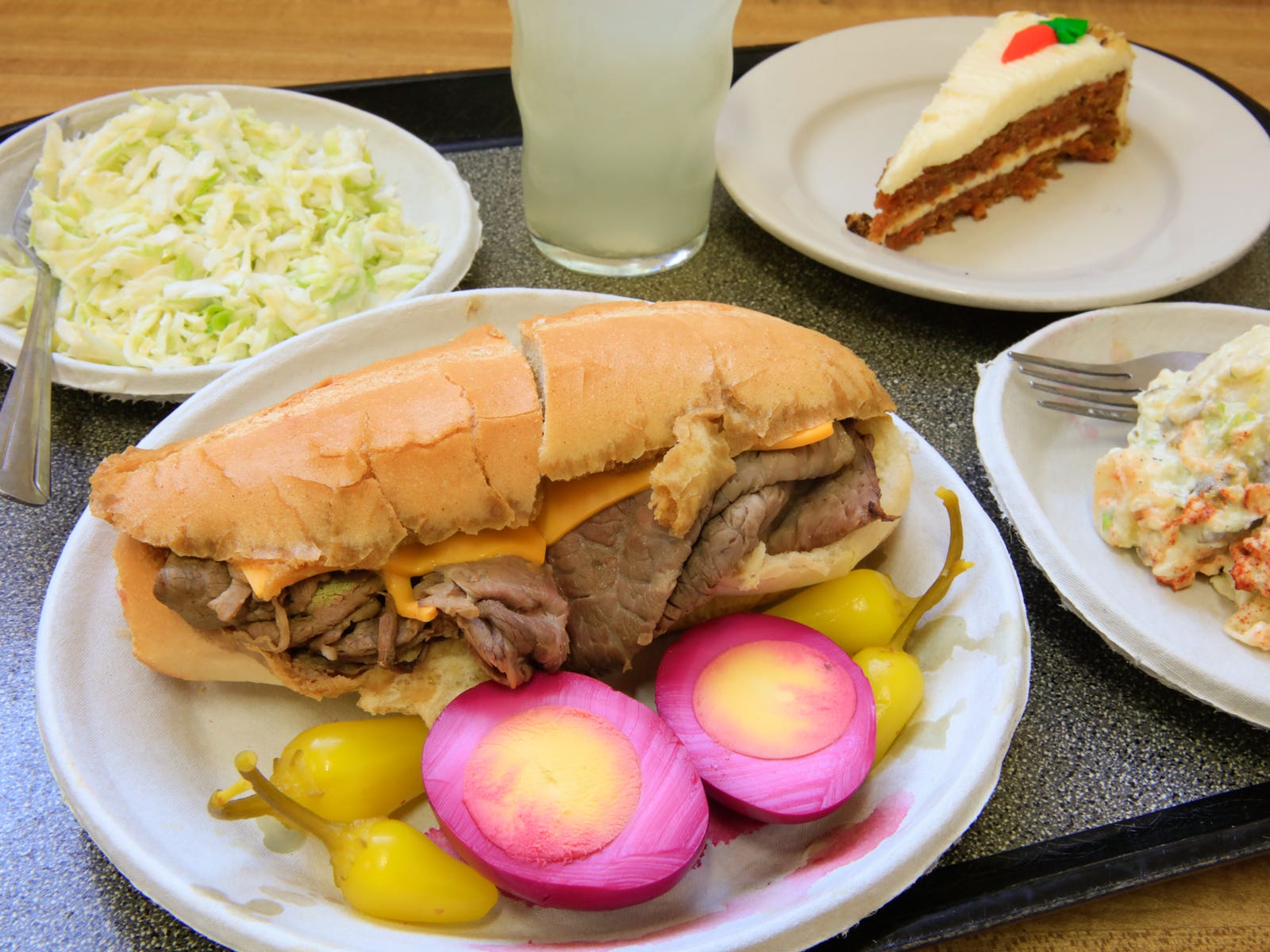 French Dip with pickled eggs at Philippe the Original