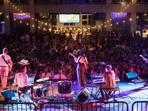 The Marias performing at Skirball Cultural Center Sunset Concerts in 2018