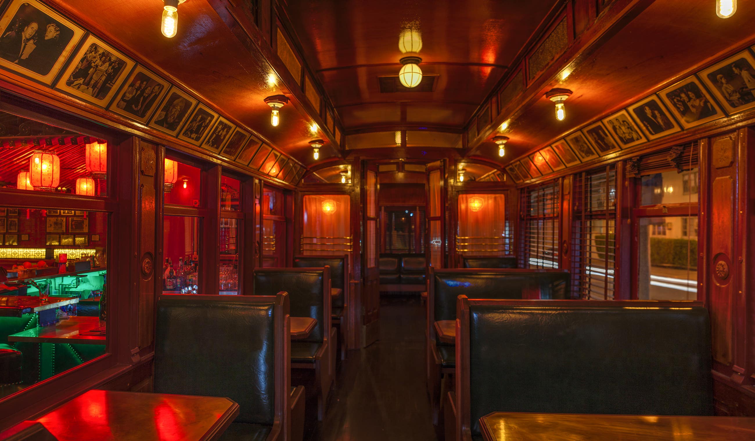 Interior of the Pacific Electric Red Car trolley at the Formosa Cafe