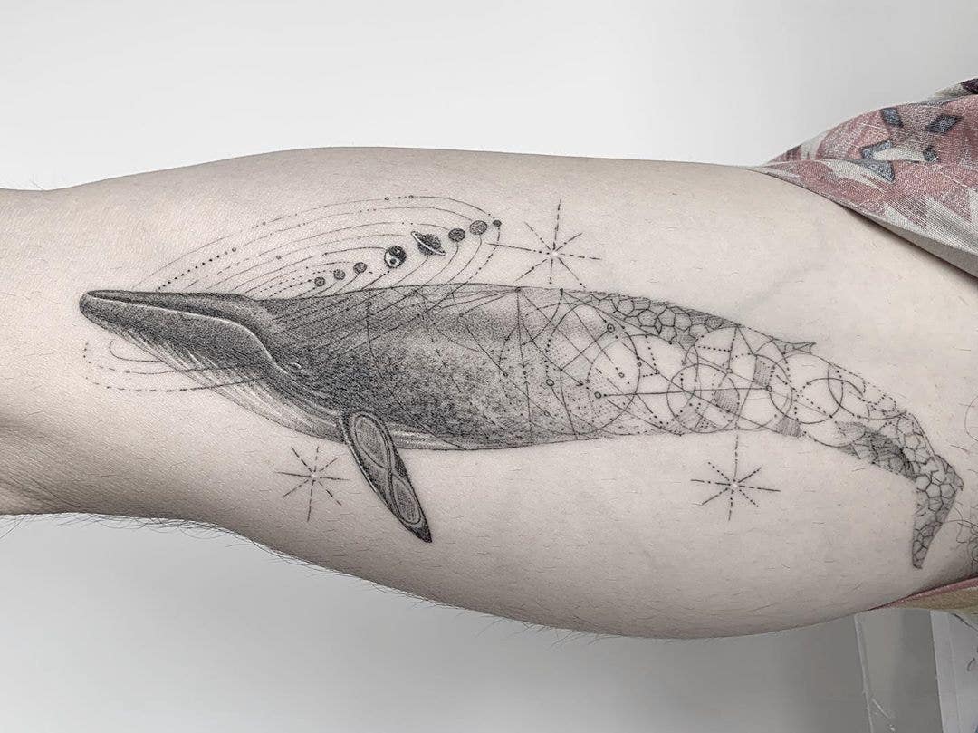 Cosmic whale tattoo by Dr. Woo
