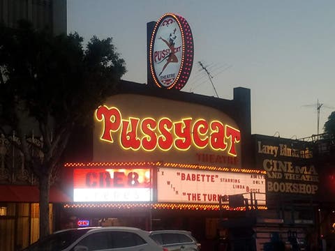 The Pussycat Theatre being prepped for "Once Upon a Time in Hollywood"