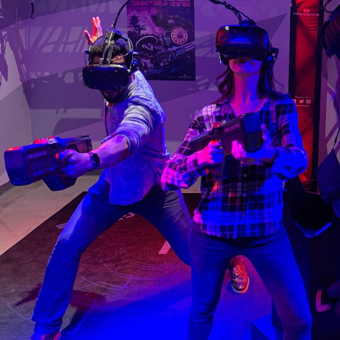 Battling VR zombies in the Hologate at Two Bit Circus
