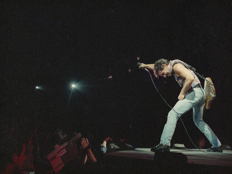 Bruce Springsteen on stage at Los Angeles Memorial Coliseum on Sept. 30, 1985