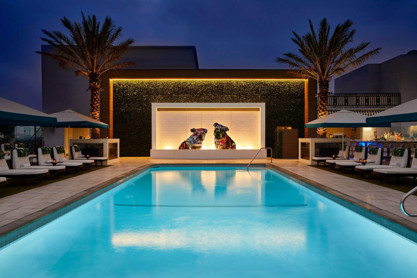 The London West Hollywood rooftop pool at night