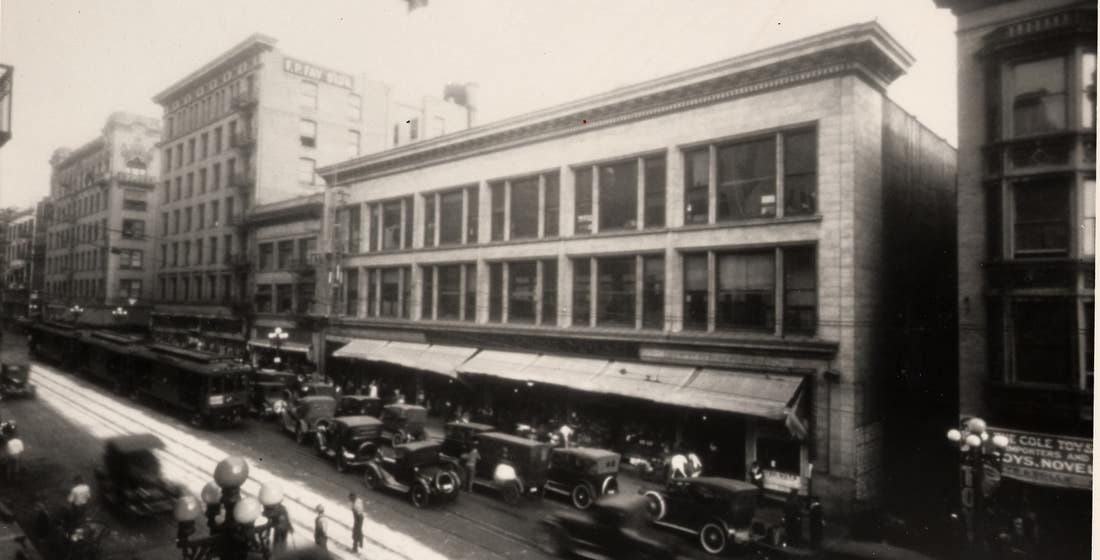 Grand Central Market's Hill Street entrance with its original facade