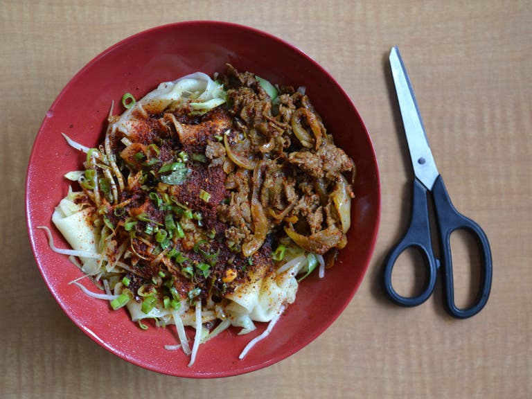 Hand-pulled noodles with lamb in hot sauce at China Islamic