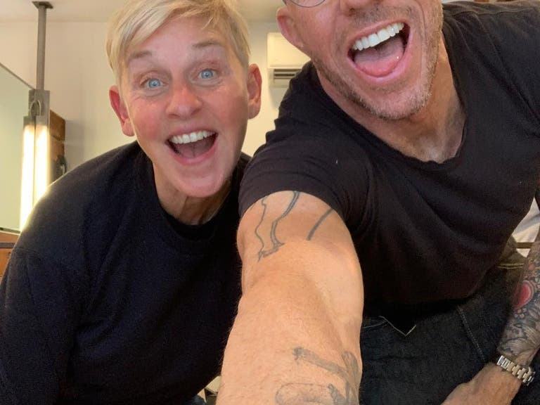 Ellen DeGeneres and Chris McMillan at his salon in Beverly Hills