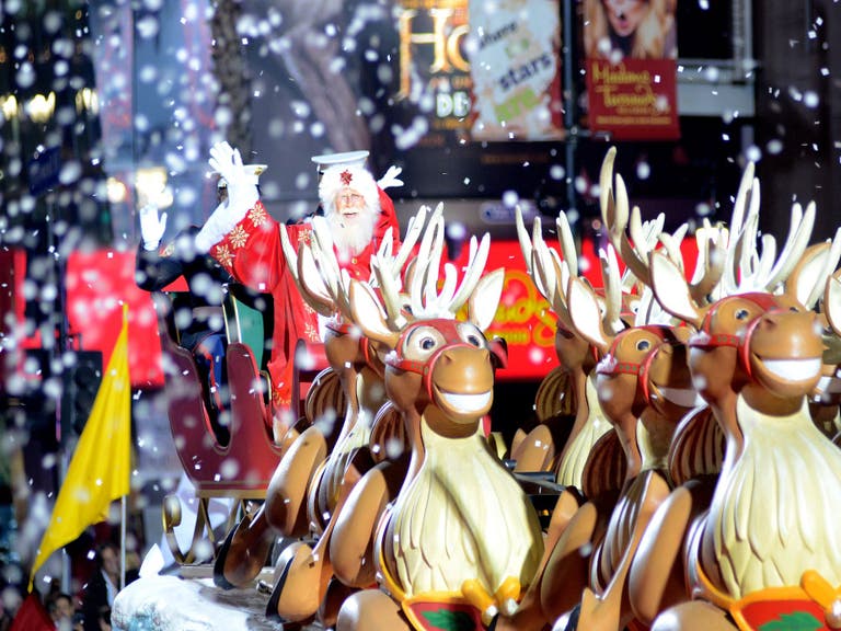 Santa Claus and his reindeer at the Hollywood Christmas Parade