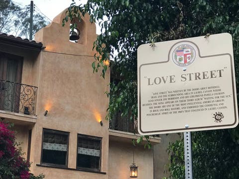 Cultural marker in Laurel Canyon honoring The Doors song "Love Street"