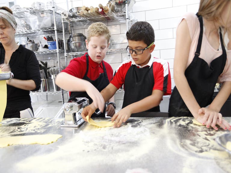 Boys making pasta at The Gourmandise School in Santa Monica