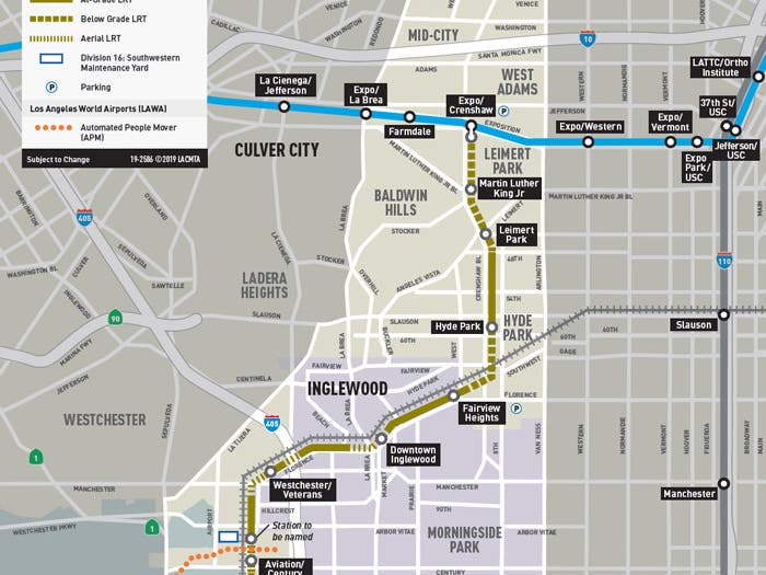 Map of Metro Crenshaw LAX Line