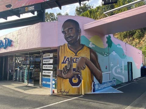 Kobe Bryant mural by Jules Muck at Pink Dot in West Hollywood