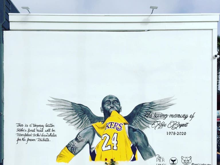 Kobe Bryant mural by Sophie Mazzaro at The Pier House in Venice