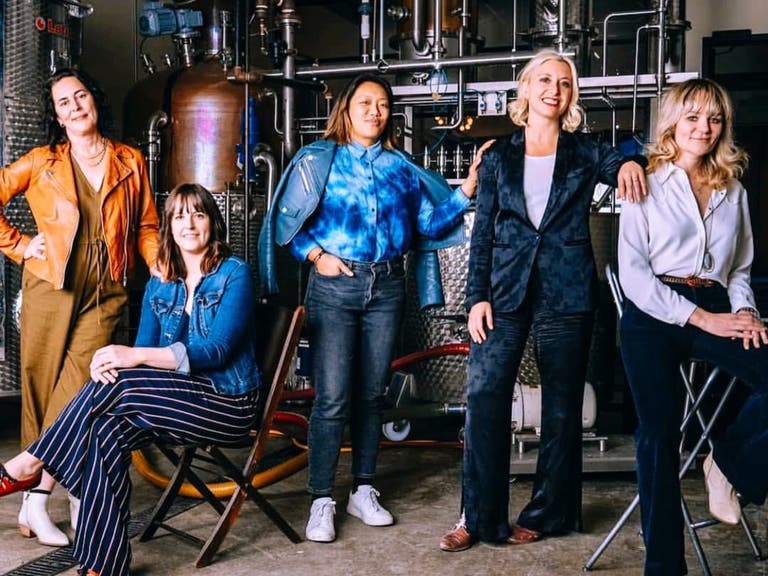 Future Gin founders Amy Atwood, Mary Bartlett, Freya Estreller, Natasha Case and master distiller Morgan McLachlan