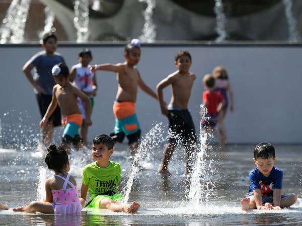 Kids playing in the Splash Pad at Grand Park in Downtown LA