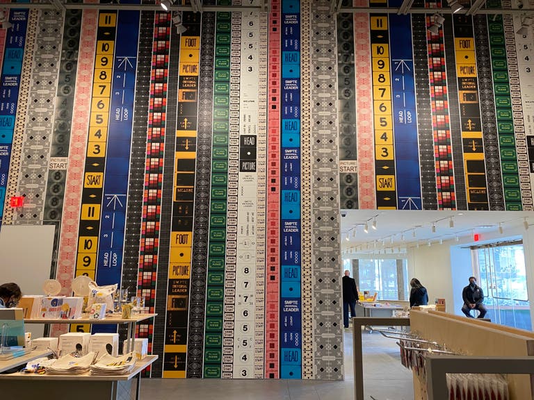 Film strip mural inside the Academy Museum Store