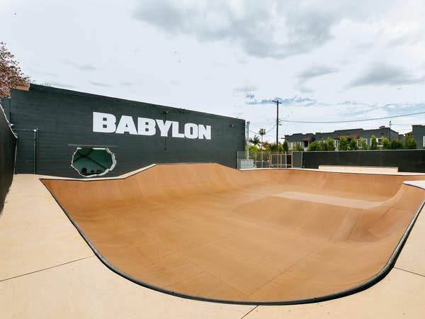 Skate bowl at Babylon LA in West Adams