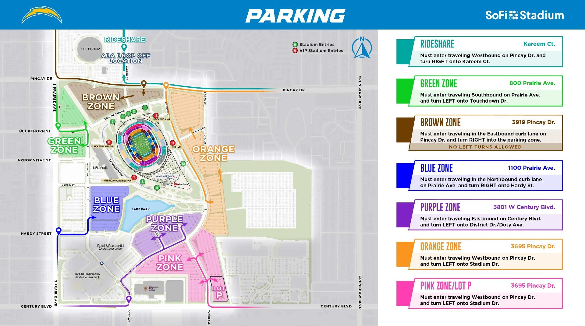 Los Angeles Chargers SoFi Stadium Parking Map