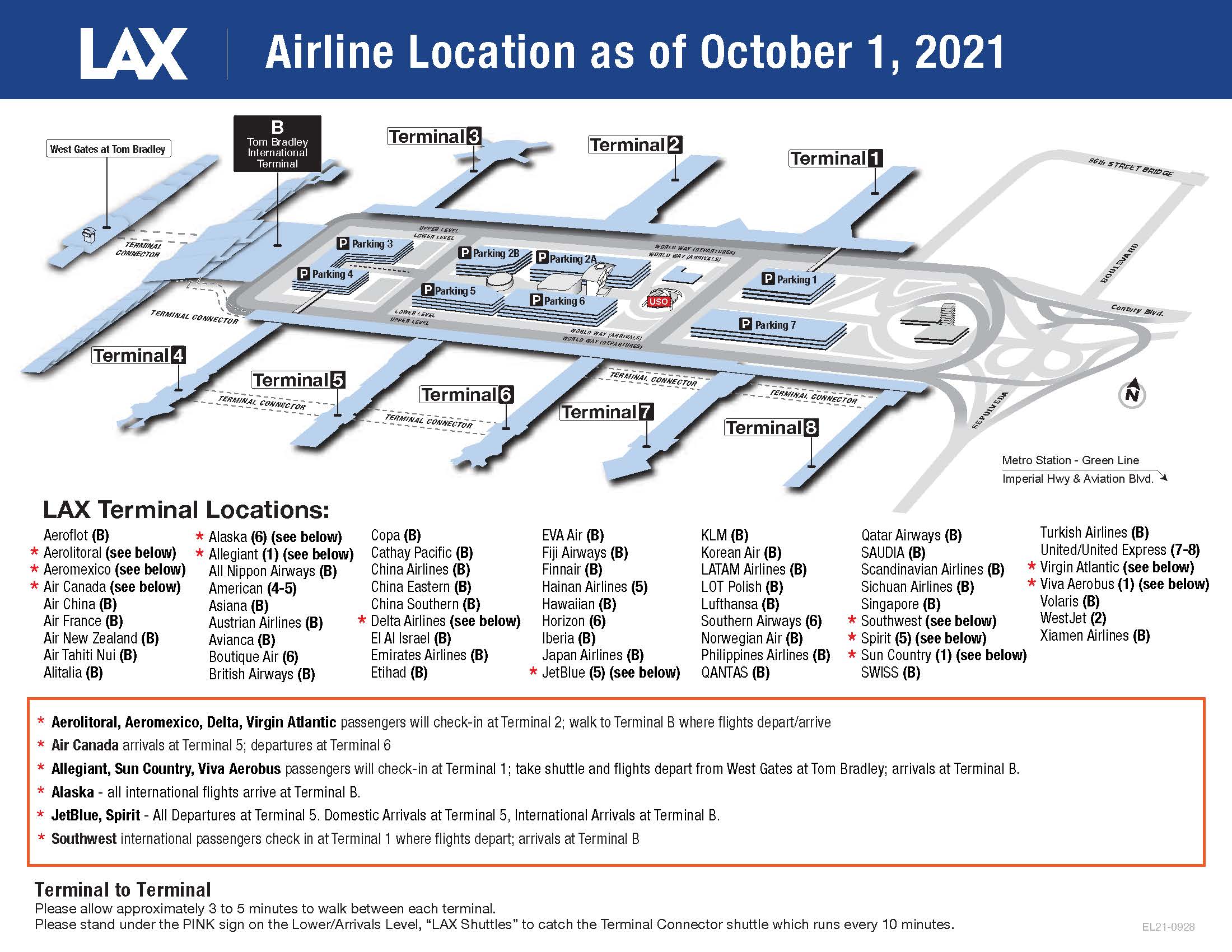 LAX Airline Location Map October 2021