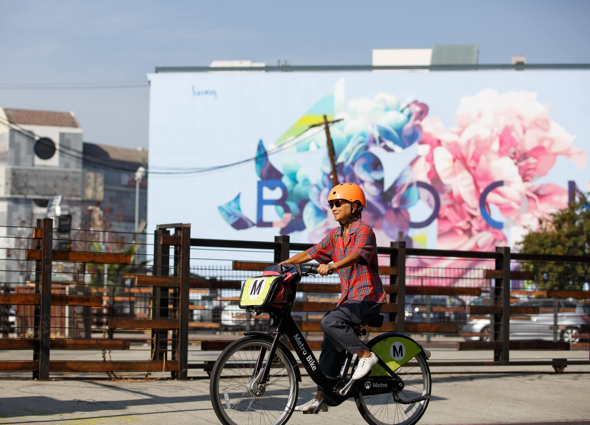 Riding in the Arts District on a Metro Bike Share
