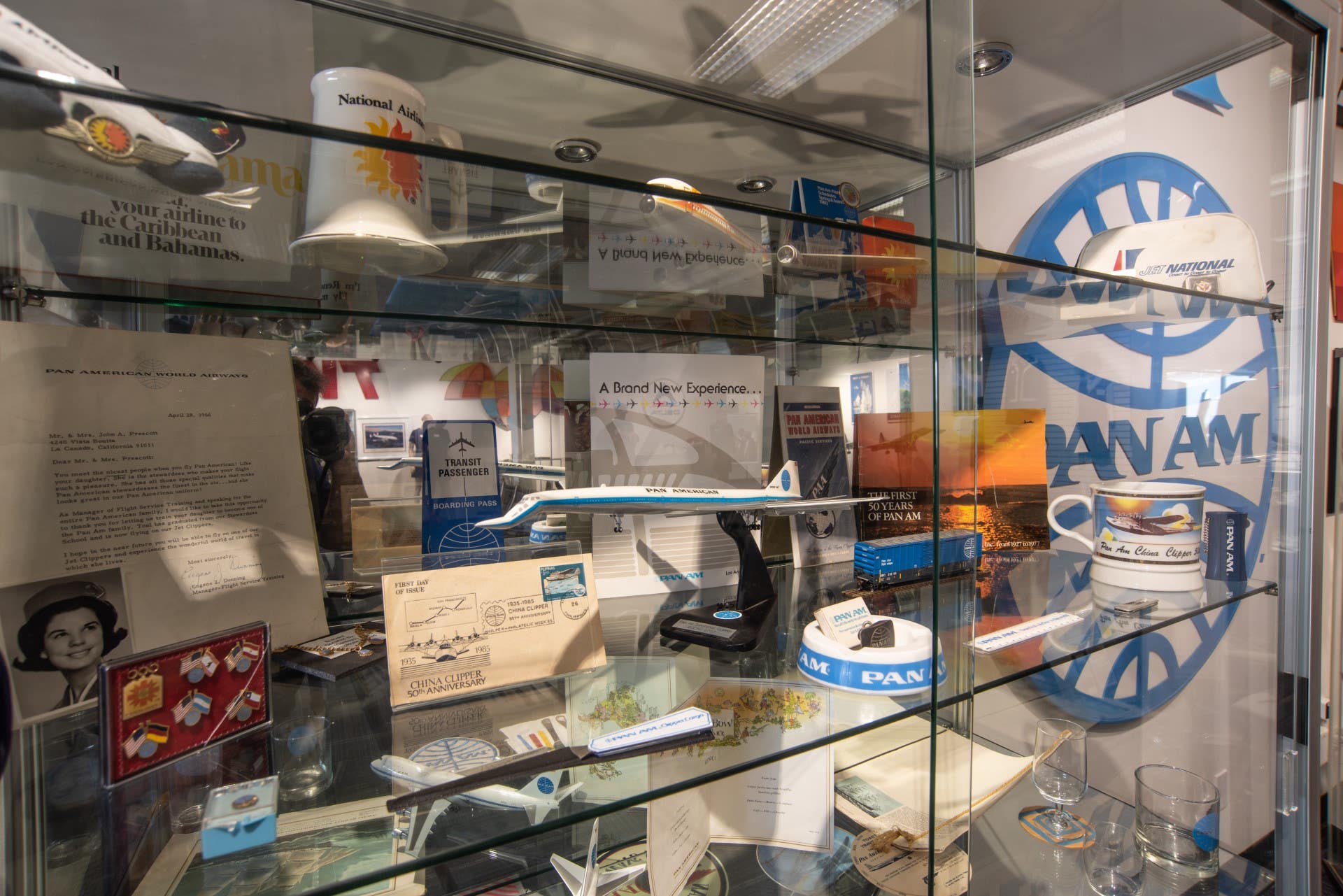 Pan Am display case at the Flight Path Museum & Learning Center