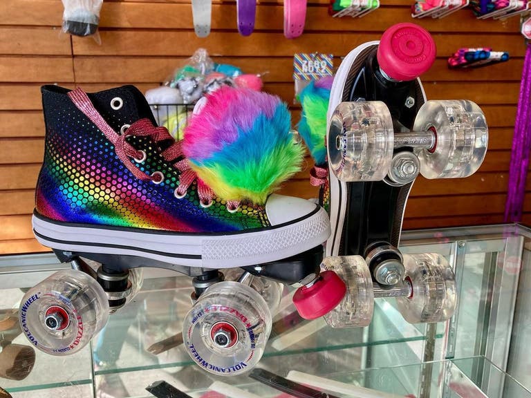 Custom rainbow skates by Roller Skates of America in Lawndale