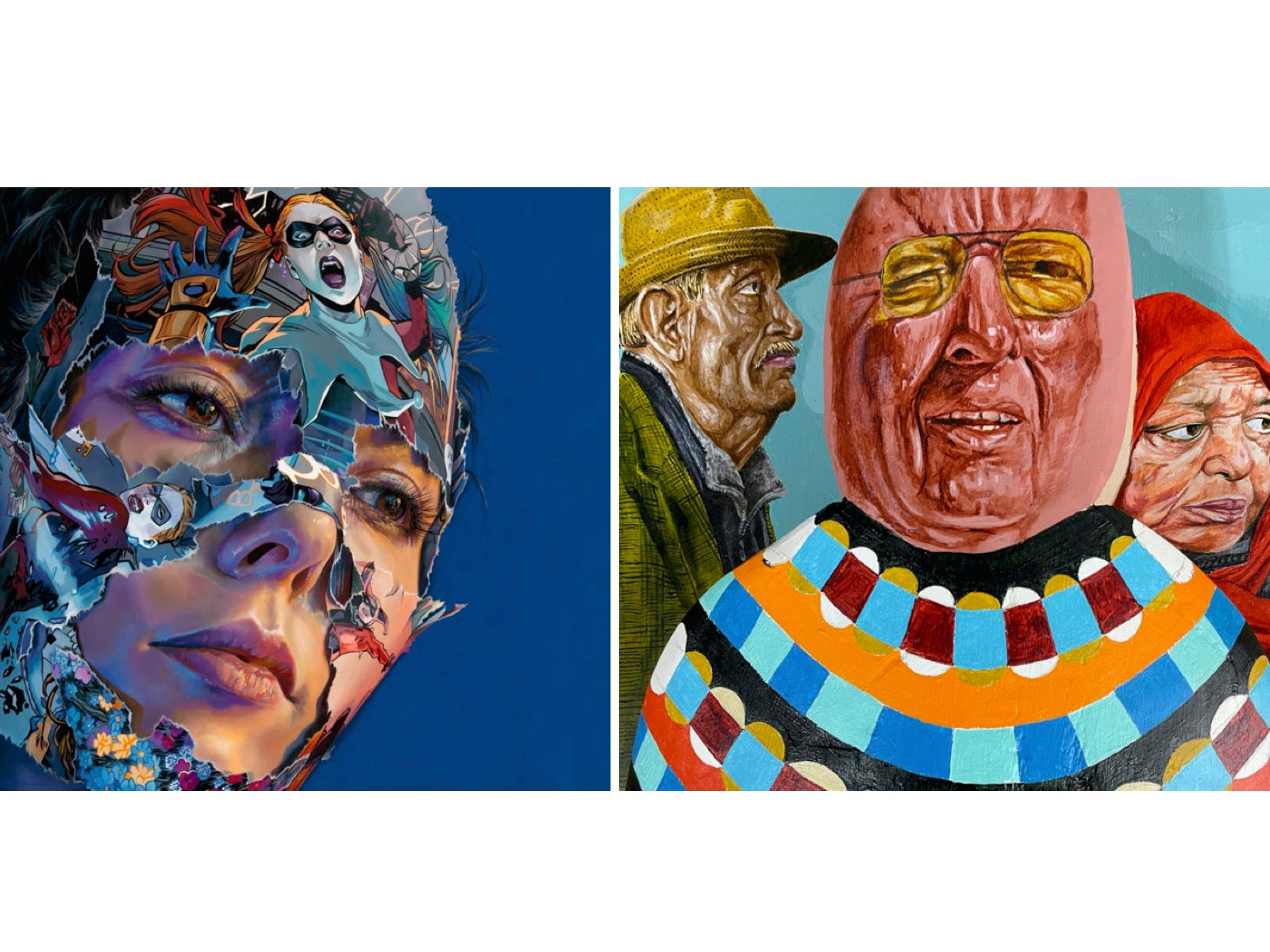 Work by Sandra Chevrier (left) and Troy Lovegates (right)
