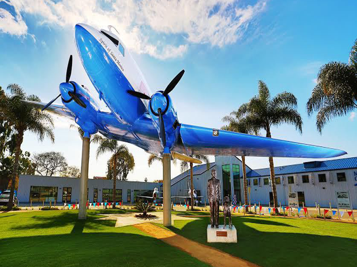 The "Spirit of Santa Monica" and statue of Donald W. Douglas at the Museum of Flying