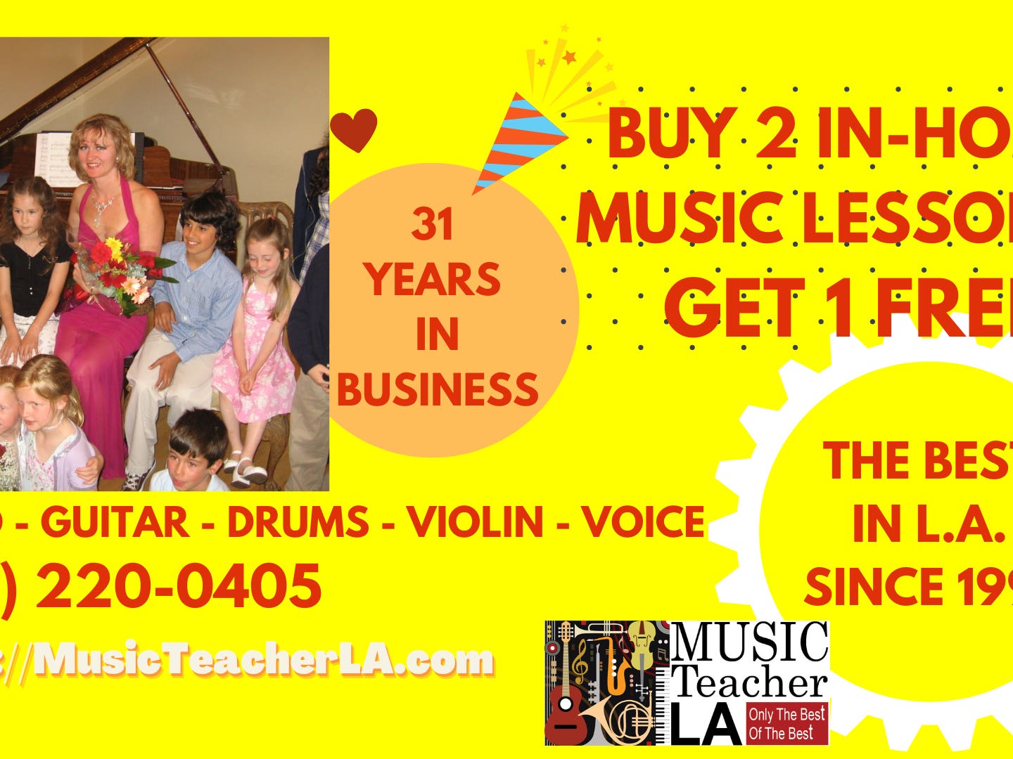 Buy 2, Get 1 FREE Music Lesson with Music Teacher LA | Los Angeles, CA