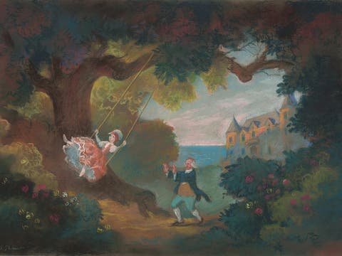 Belle on a swing, concept art for "Beauty and the Beast" (1991)