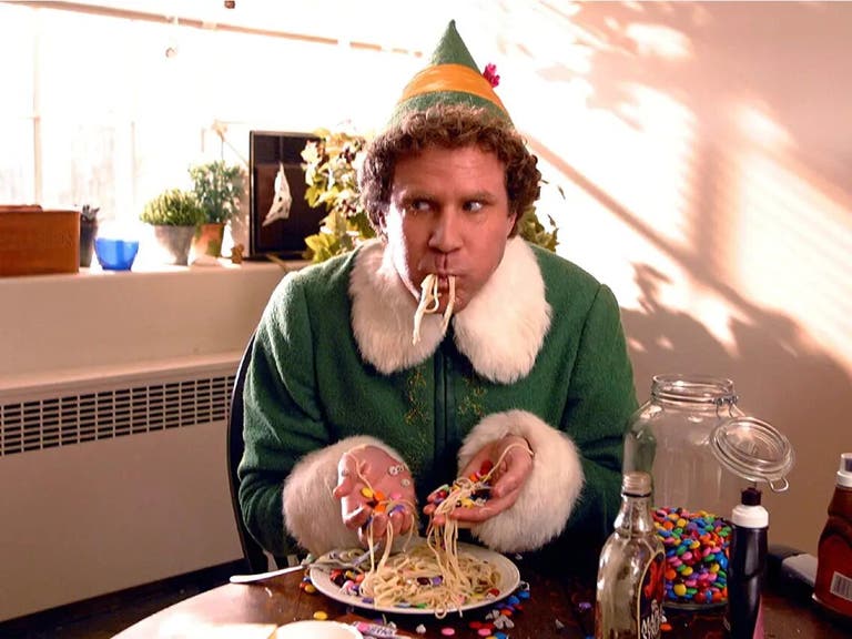 Buddy enjoys Breakfast Spaghetti in "Elf"