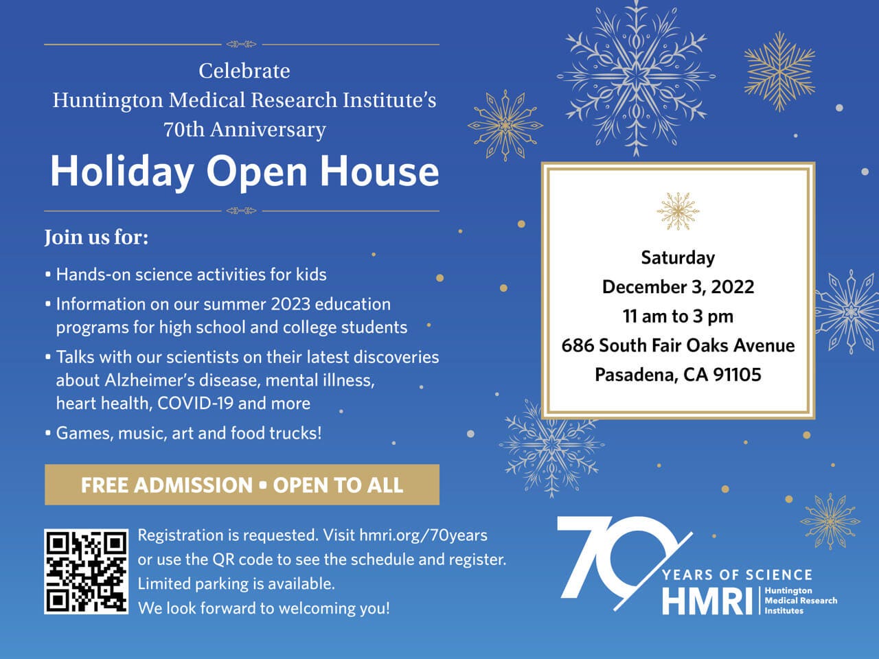 HMRI 70th Anniversary Holiday Open House 