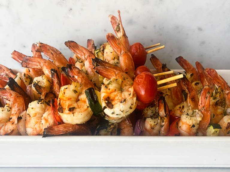 Grilled Shrimp and Vegetable Skewers at Porta Via