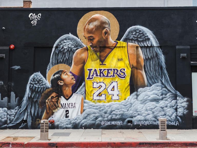 "City of Angels" Kobe and Gianna Bryant mural at Hardcore Fitness in Downtown LA